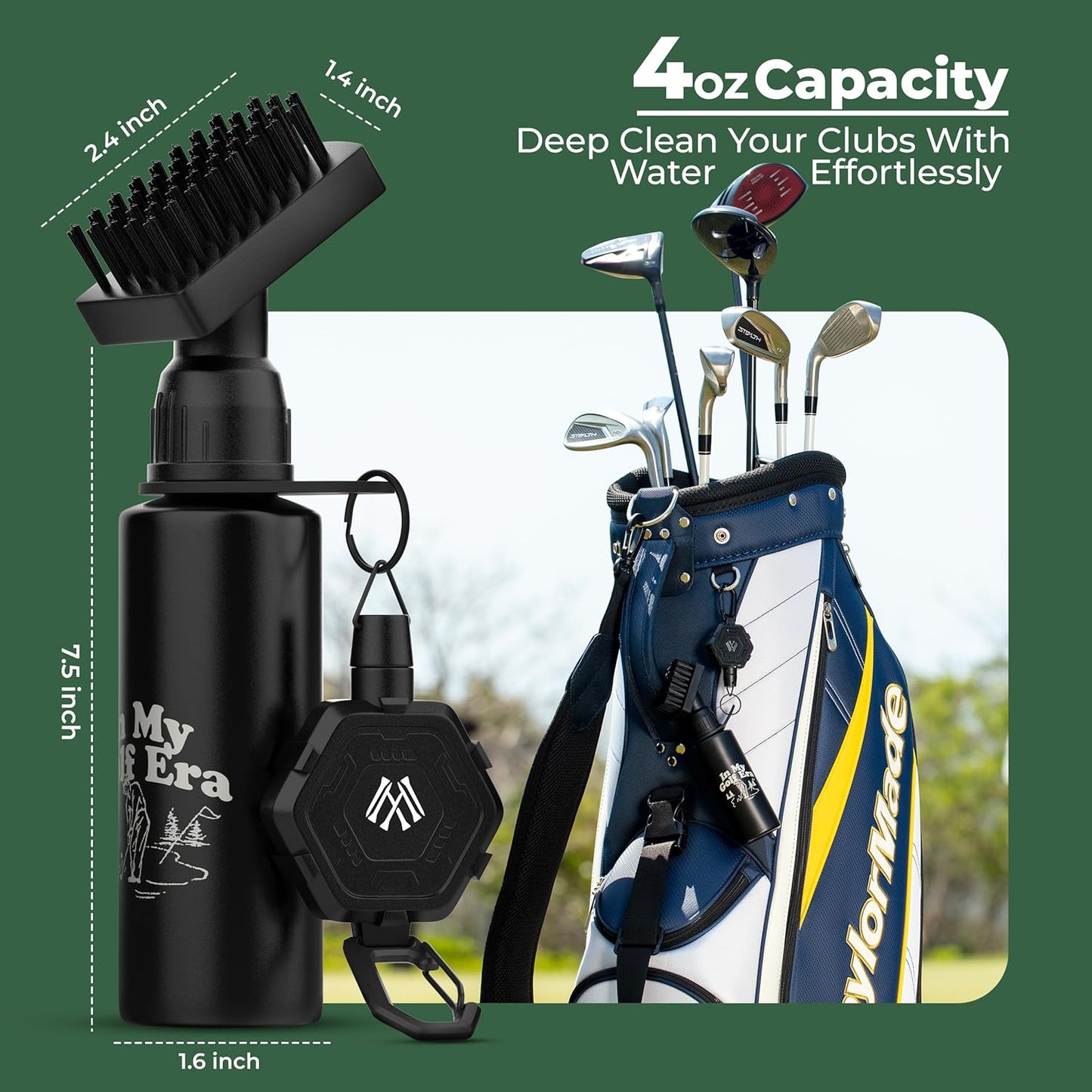 Premium Golf Club Cleaner with Anti-Sag Reel and Integrated Water Bottle - Golf Accessories for Men and Women - Essential Golf Club Brush for Golfer