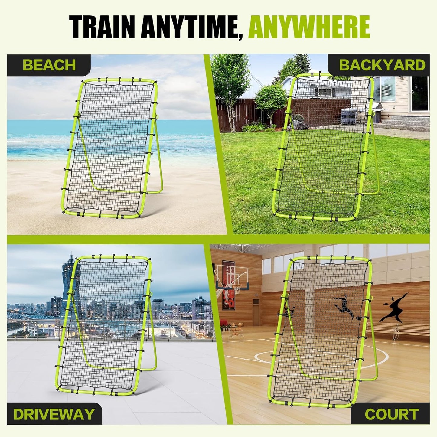 Volleyball Rebounder Net 7x4 Ft, 5-Angle Adjustable Rebounder Net for Practicing Digging, Setting, Spiking, Bounce Back Training Equipment with 2 Target Stripes & Portable Travel Bag for Storage