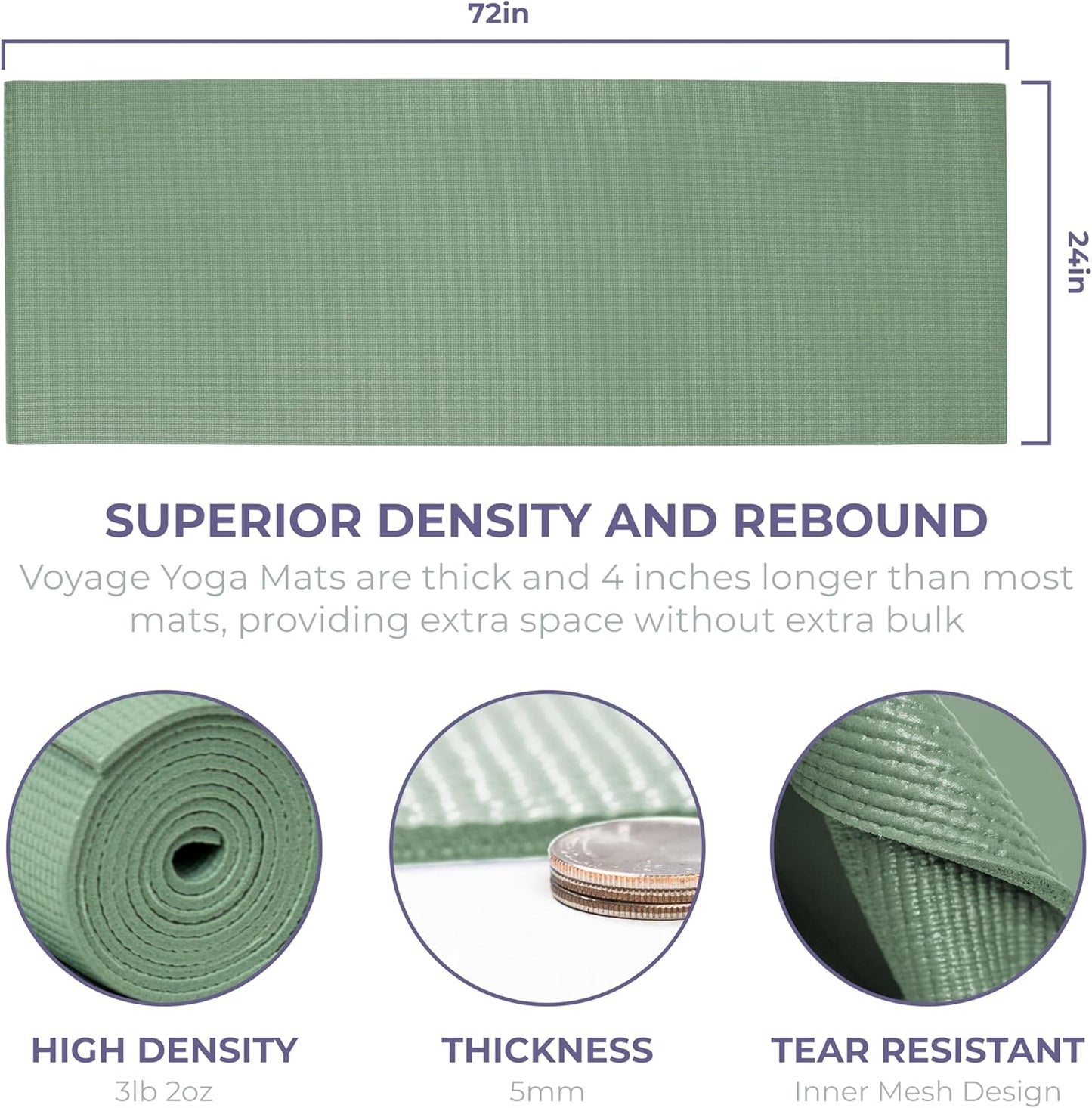 Sunshine Yoga Voyage Yoga Mat, 6 Pack, 72" x 24" Professional Studio and Gym Bulk Yoga Mats, 5mm Thick, Durable, Anti-Tear, Non Slip Fitness and Exercise Mats