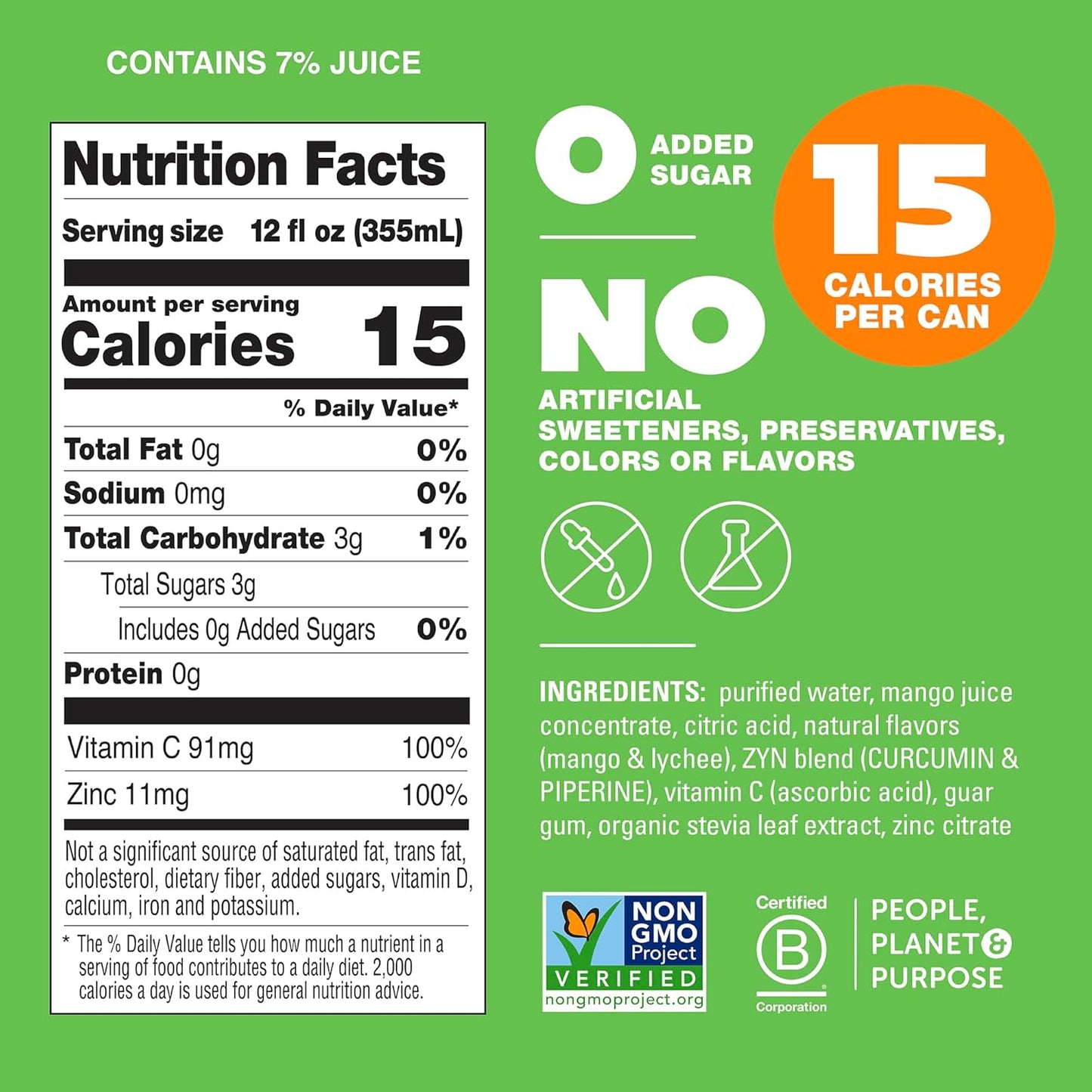 ZYN Turmeric Wellness Drink (24 Pack), Mango Lychee Flavored Turmeric Curcumin Drink with Black Pepper, No Added Sugar, Low Carb & Low Calorie Drink, Clean Alternative