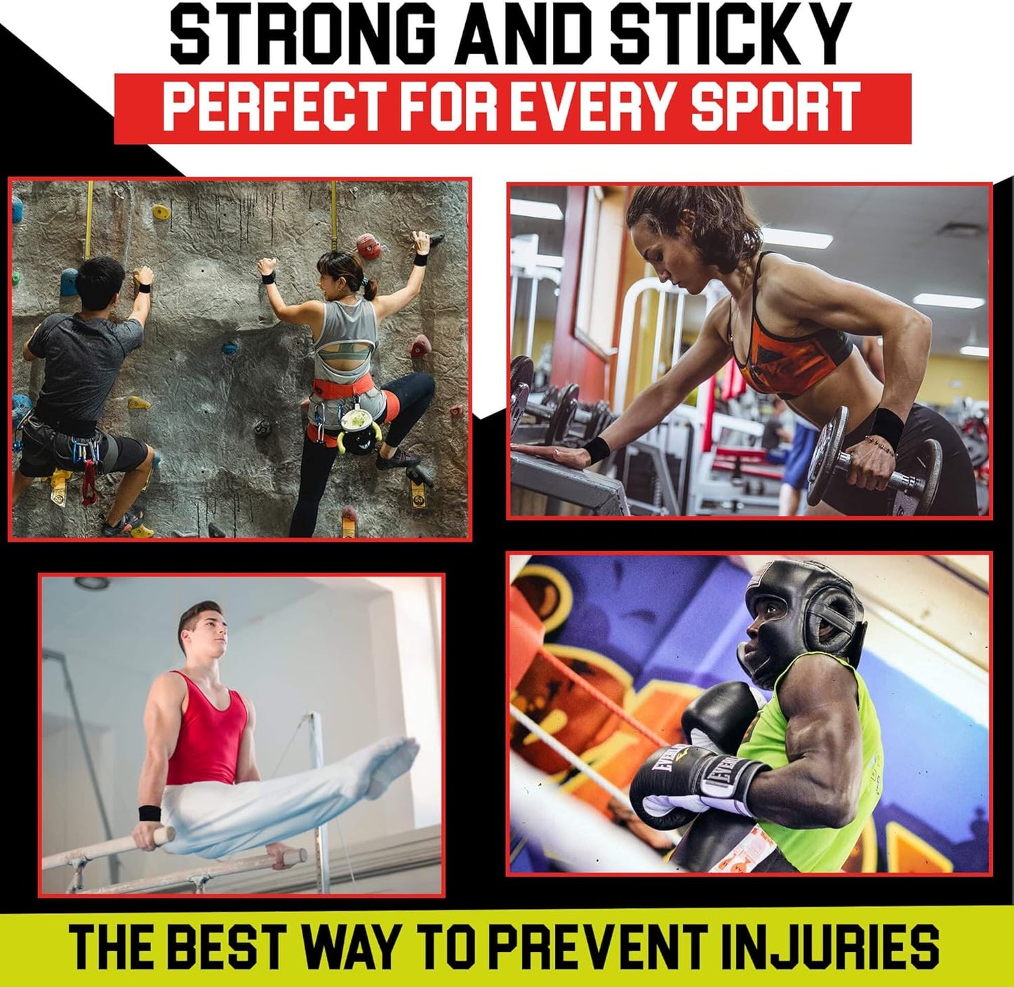 Black Athletic Tape Extremely Strong: 8 Rolls + 2 Finger Roll. Easy to Apply & No Residue. Sports Tape Athletic for Boxing Football Climbing or Gymnastics for Wrist Ankle & Hand Protection