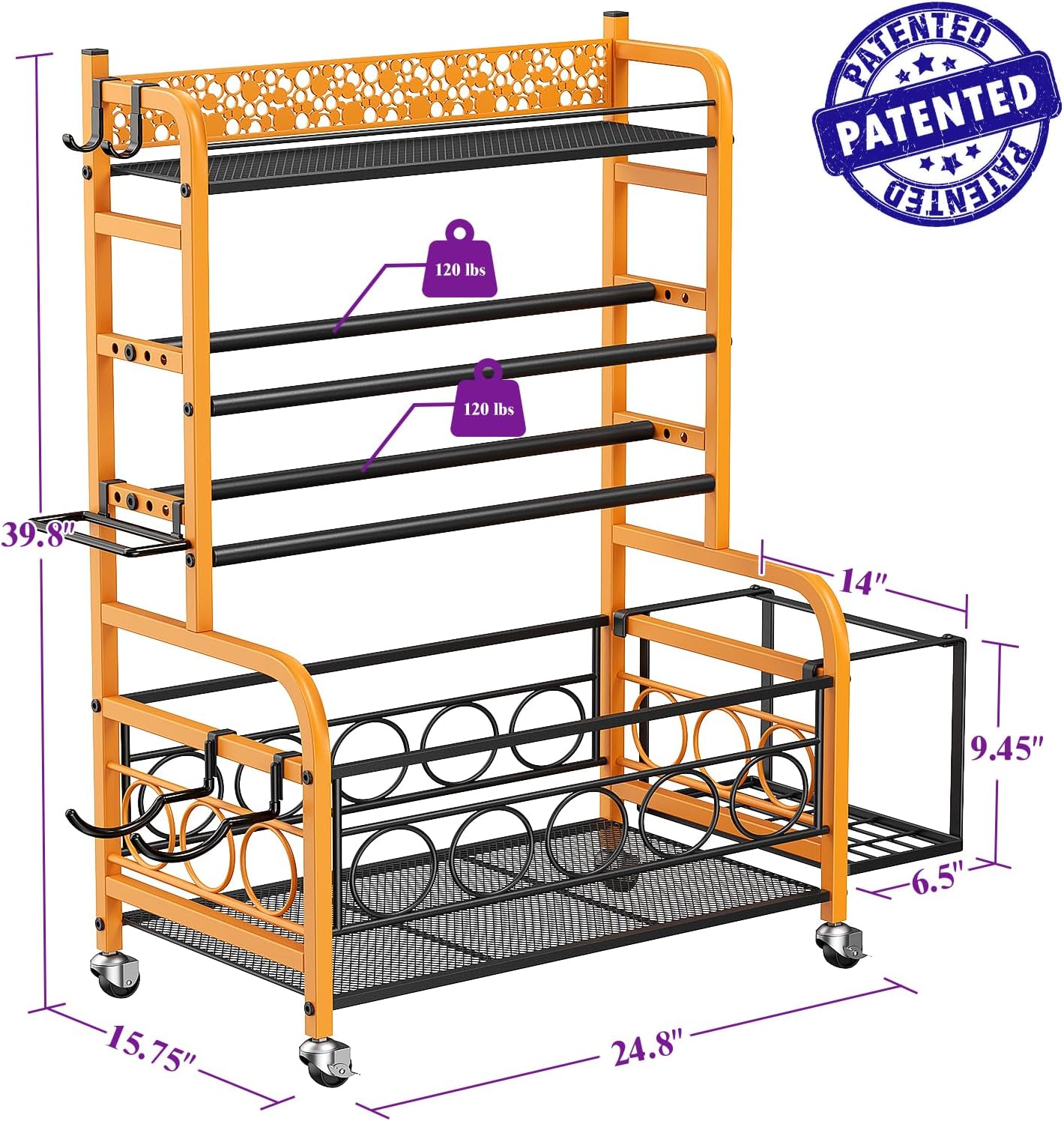 Dumbbell Rack, VOPEAK Weight Rack for Home Gym, Home Gym Storage Rack for Yoga Mat Kettlebells and Strength Training Equipment, Weight Storage Rack for Dumbbells with Wheels
