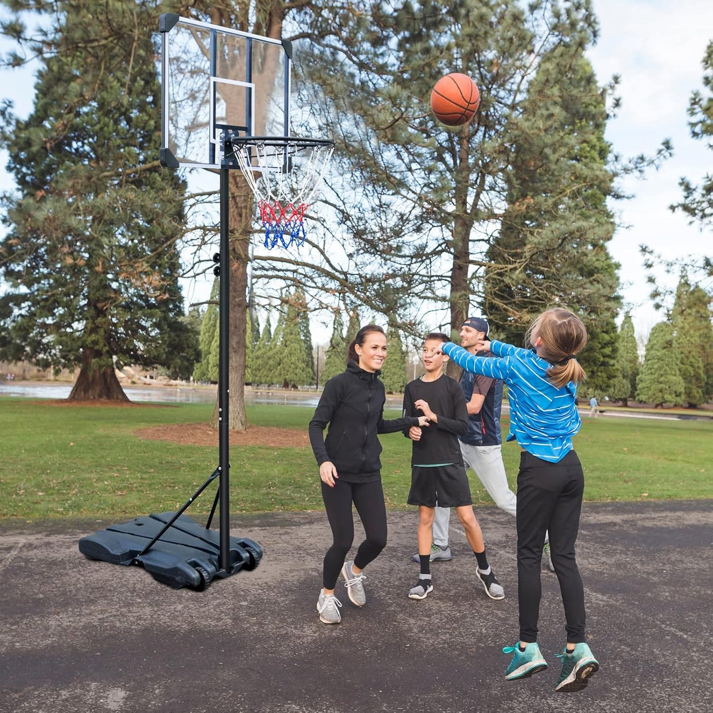 LSKSSNG Portable Adjustable Basketball Hoop System 5.4-7ft with 32Inch Shatterproof Backboard & Wheels, Suitable for Youth & Adults, Indoor/Outdoor