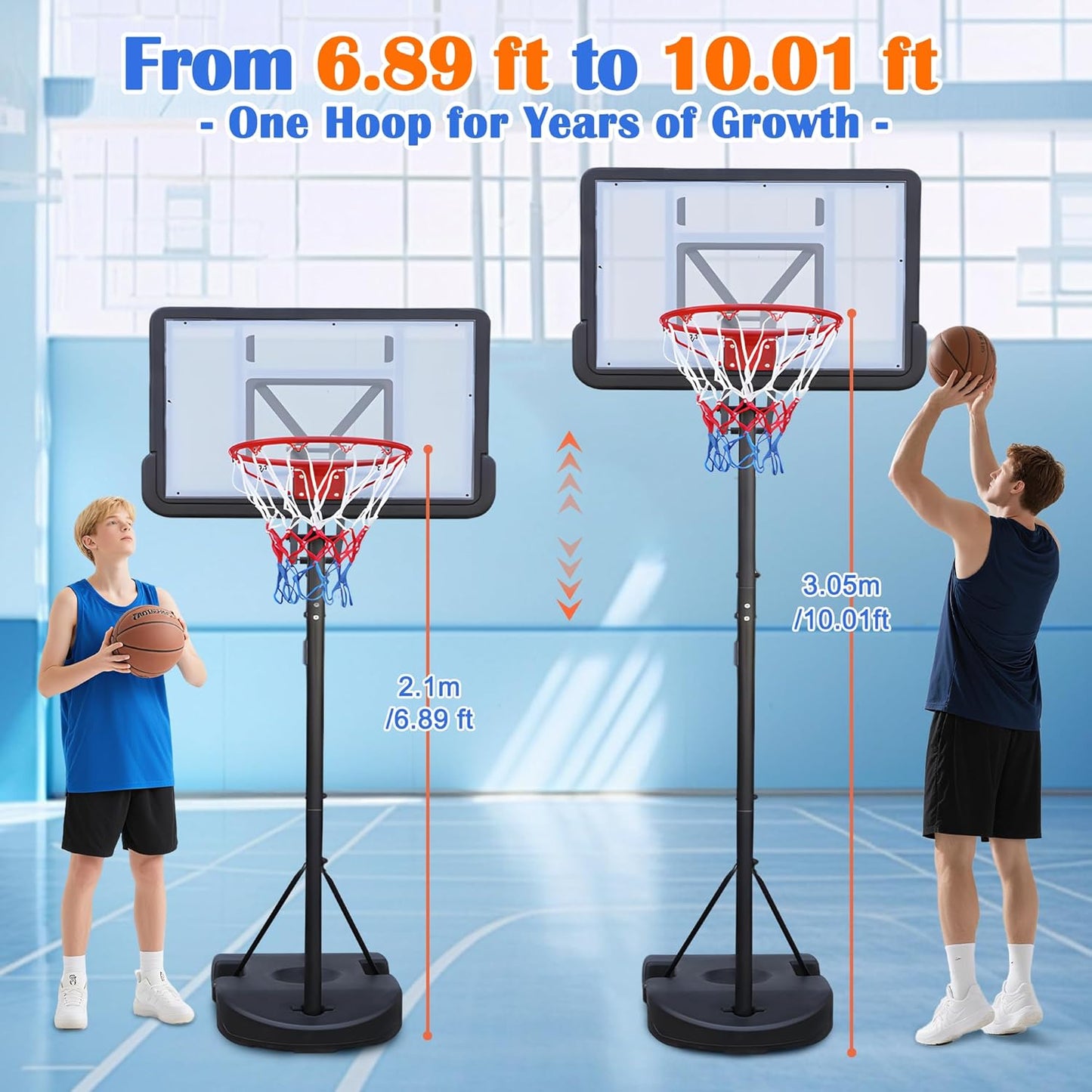 Portable Basketball Hoop with Stable Base, Basketball Hoop Goal System for Teens Adults, Heavy-Duty Steel, Adjustable Height, Easy to Move, Outdoor & Indoor Use
