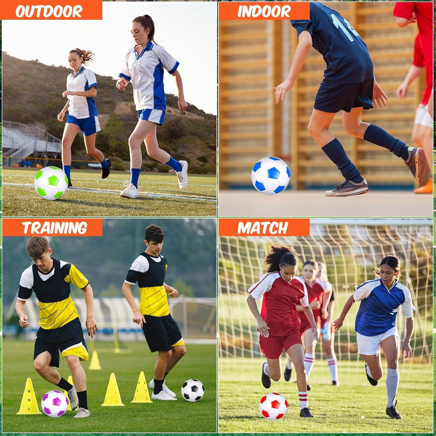 Sotiff 24 Pcs Size 5/4 Soccer Ball Bulk with 24 Pump Deflated Soccer Balls for Kids Teen Football Bulk for Game Training School Team Sports Adults Player Practice Outdoor