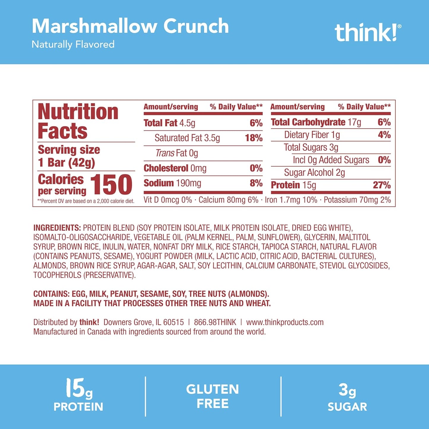 Think! High Protein Crispy Squares Marshmallow Crunch Treat (10 Pack)