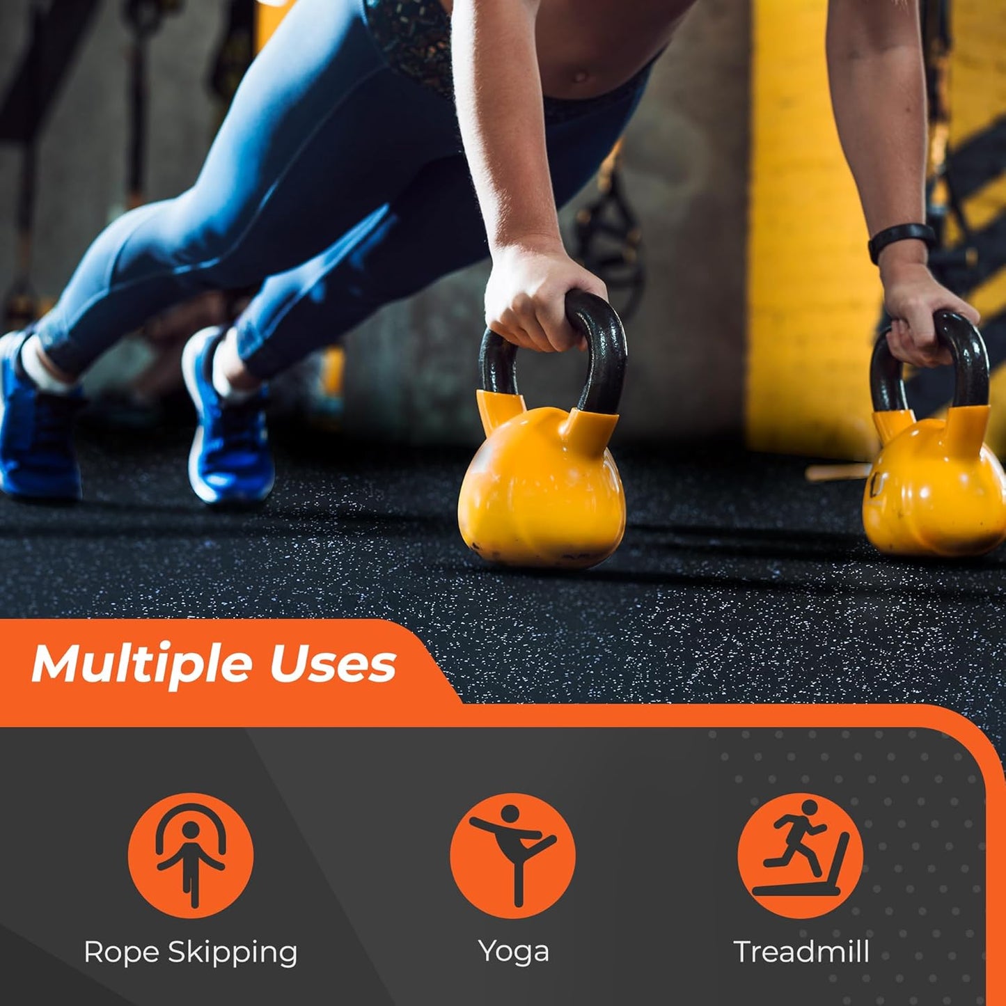 SUPERJARE 0.4'' Thick 12 Pcs 48 Sq Ft Rubber Top Exercise Equipment Mats, High Density EVA Foam Mats with Rubber Top, Interlocking Gym Flooring for Home Gym, Protective Workout Mat, Black/Blue