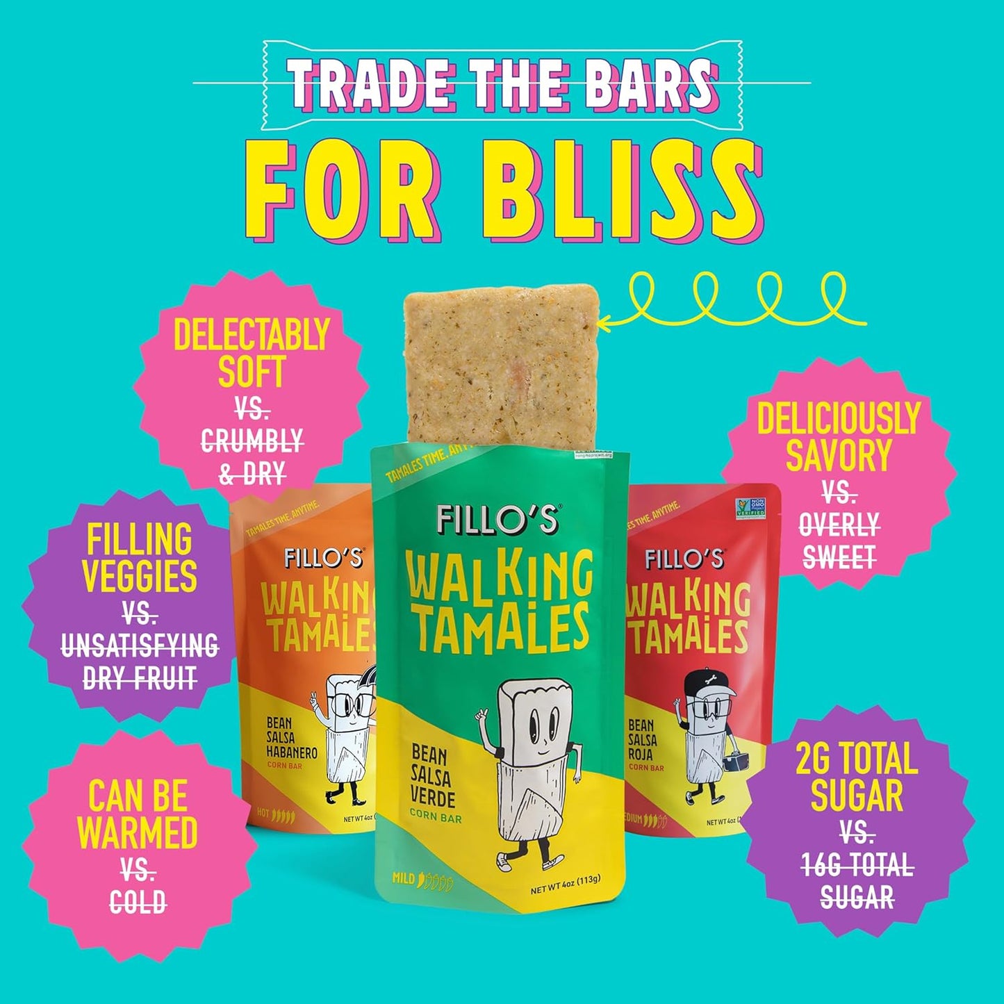 Fillos Walking Tamales Gluten Free Snacks Ready To Eat Vegan Snacks Microwaveable Meal, Gluten Free