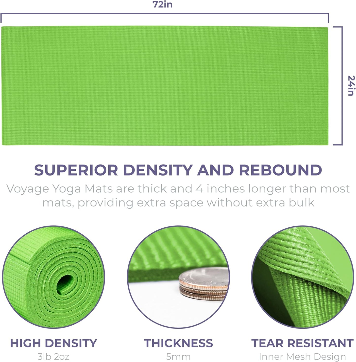 Sunshine Yoga Voyage Yoga Mat, 6 Pack, 72" x 24" Professional Studio and Gym Bulk Yoga Mats, 5mm Thick, Durable, Anti-Tear, Non Slip Fitness and Exercise Mats