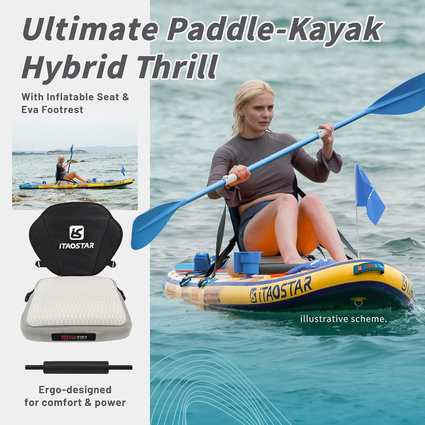 Wild 11'×36"/11'6"×34"/12'6"×33" Inflatable Paddle Board with Seat, One-Stop Premium SUP Board Gears, Tailored 5 Fins, Stable Inflatable Stand Up Paddle Boards for Youth/Adults of All Levels