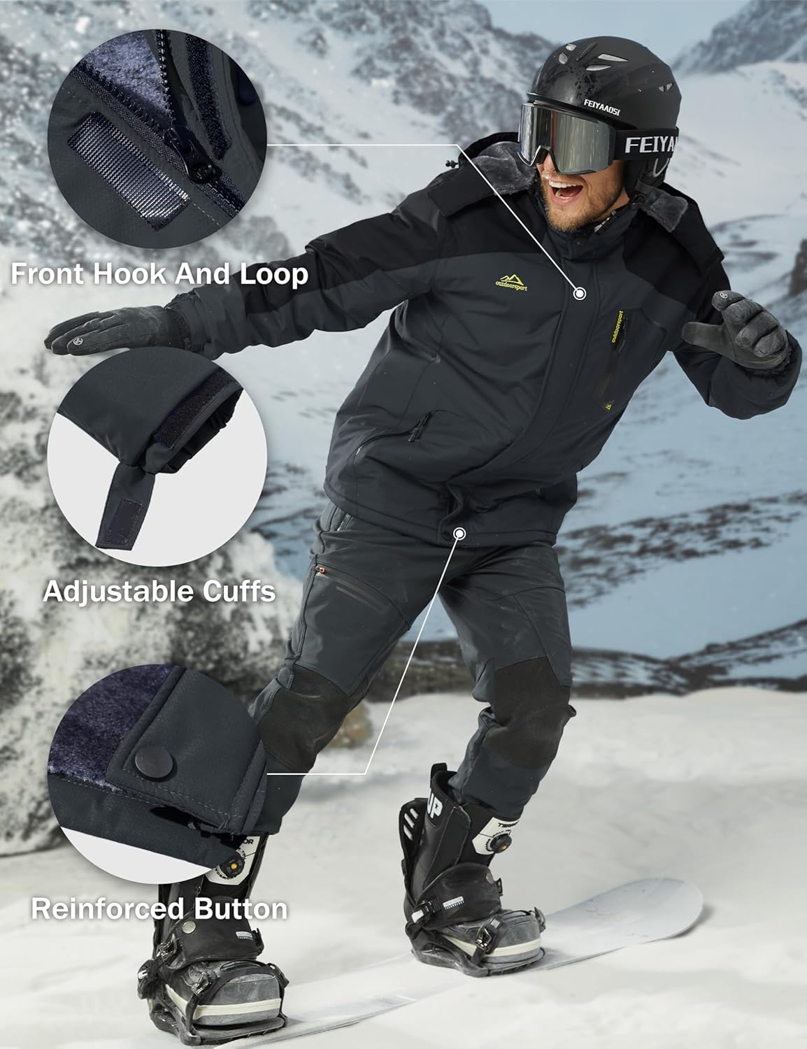 MAGCOMSEN Men's Winter Coats Water Resistant Ski Snow Jacket Warm Fleece Jacket Parka Raincoats With Multi-Pockets