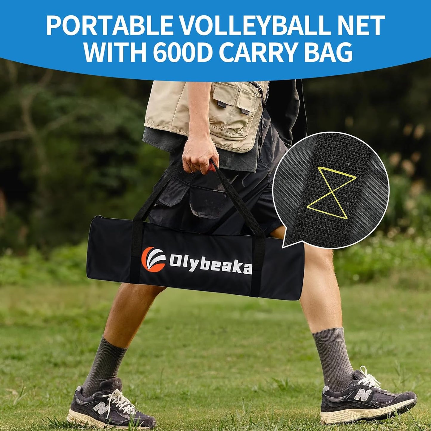 Portable Outdoor Volleyball Net Set for Backyard Beach with Adjustable Poles, Soft PU Volleyball & Pump, Carry Bag and Durable Anti-Sagging Net