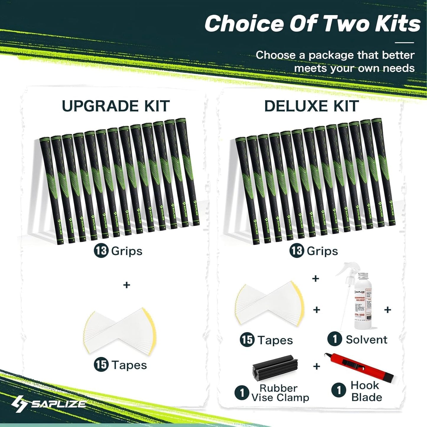 SAPLIZE Golf Grips Set of 13, Bundle with Tape or Full Regripping Kit, Jumbo / Mid / Standard / Undersize, Women / Men Anti-slip Rubber Golf Club Grips, CC01 Series