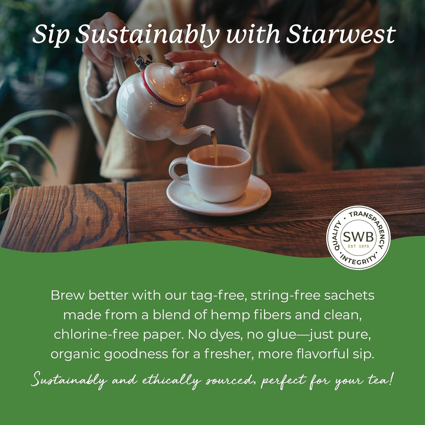 Starwest Botanicals Organic Green Tea - Caffeinated Herbal Tea, Contains Caffeine, Tea with Antioxidant Properties, USDA Organic Green Tea Leaf, Non GMO - Bulk Pack, 100 Tea Bags