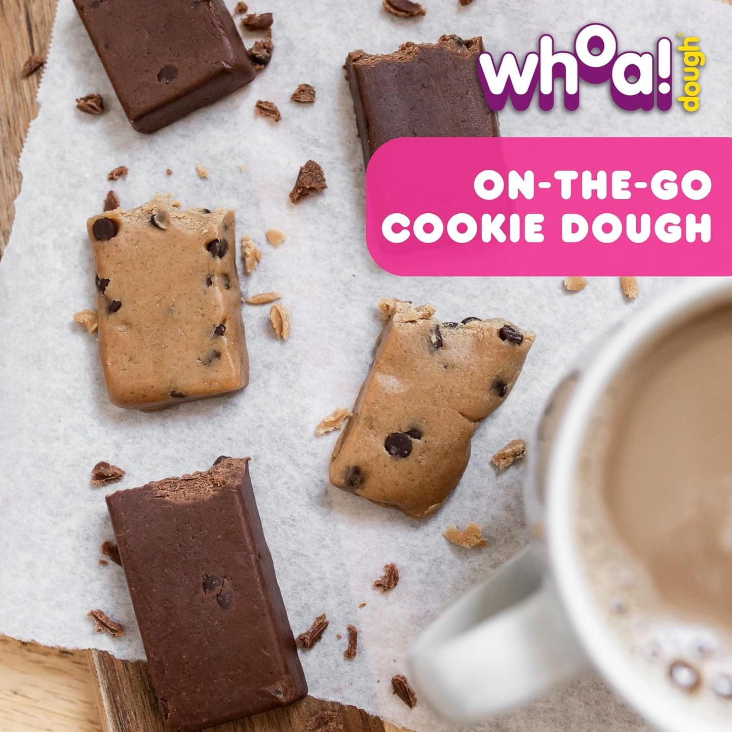 Whoa Dough Edible Cookie Dough Bars- Certified Non-GMO, Kosher and Gluten Free Bars - Healthy Snack Foods - Plant Based Snacks - Real Ingredients - Variety Pack (5 Bars)