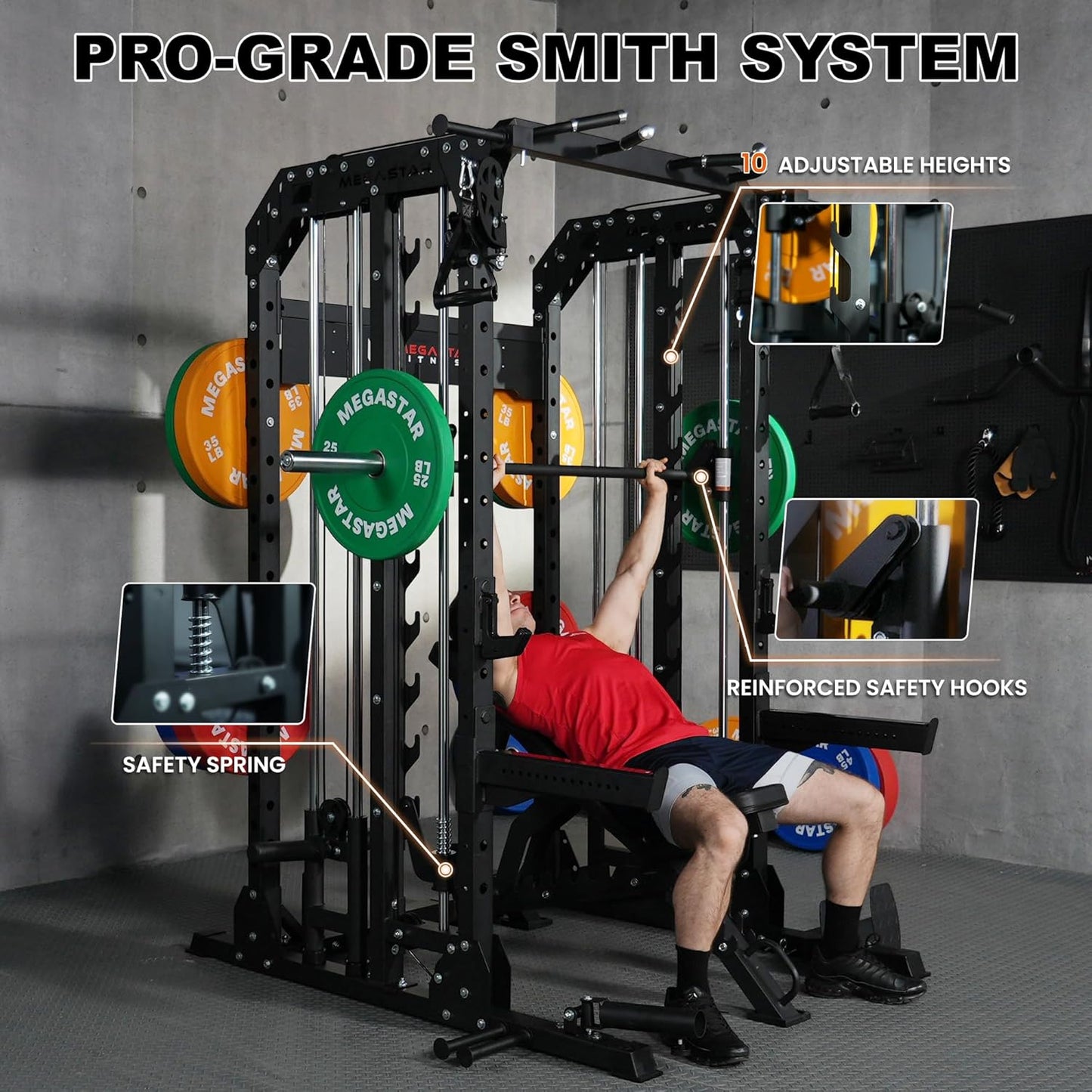 Smith Machine Home Gym with Aluminum Pulley Set - 2000lbs Capacity All-in-One Power Rack with Cable Crossover, Pull-Up Bar & Dip Station, Includes 18 Attachments, P107 Anvil