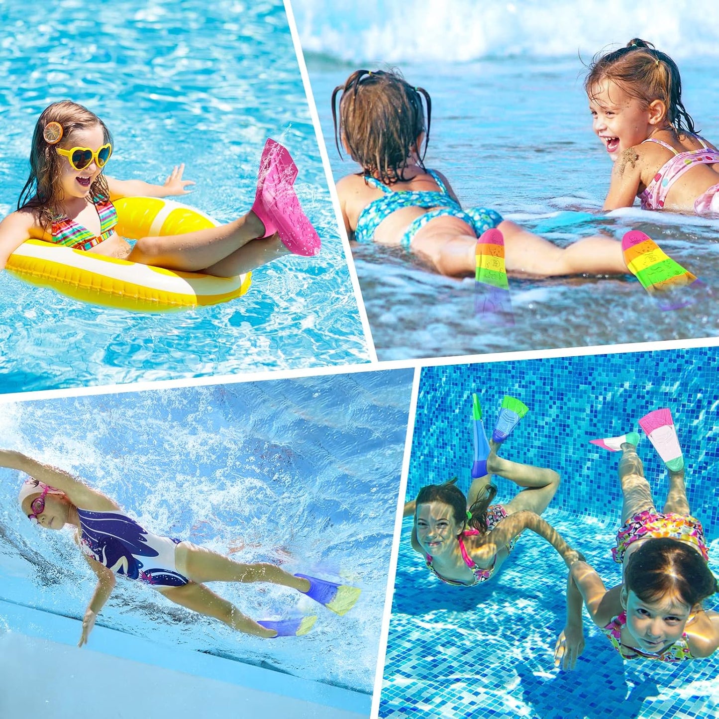 Gintenco Swim Fins, Kids Swim Training Fins for Lap Swimming, Travel Size Flippers with Mesh Bag, Silicone Swimming Fins for Kids Teens Adults Women Men