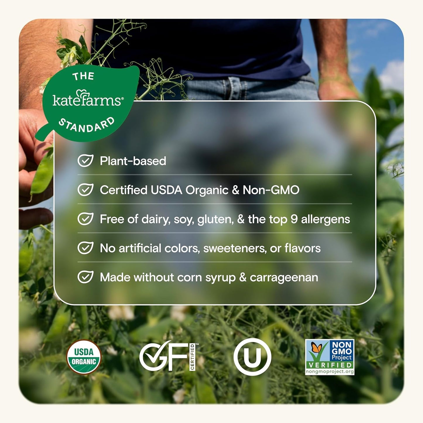 KATE FARMS Organic High Protein Chocolate Nutrition Shake, 25g Protein, 6g Fiber, 27 Vitamins and Minerals, 0g Sugar, Protein Drink, 11 oz (6 Pack)