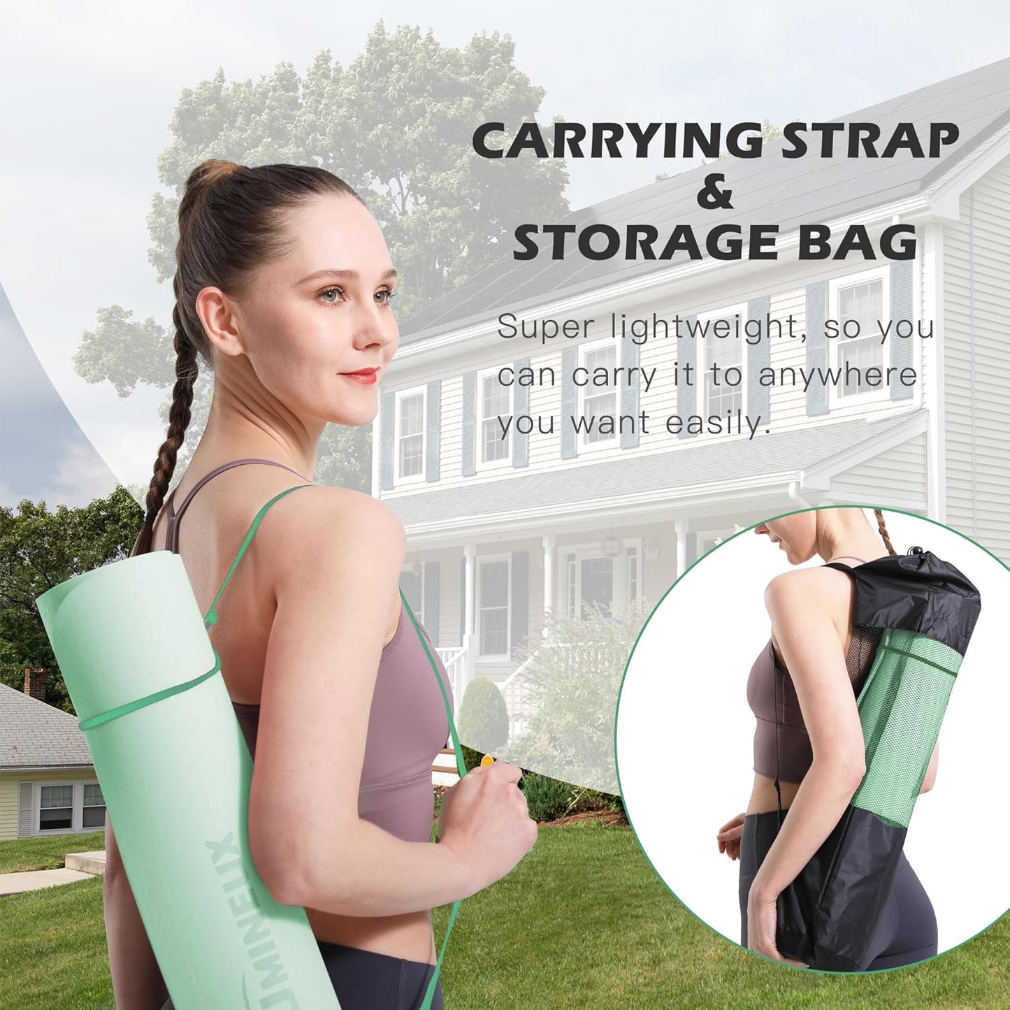 Yoga Mat Non Slip, Pilates Fitness Mats, Eco Friendly, Anti-Tear 1/4" Thick Yoga Mats for Women, Exercise Mats for Home Workout with Carrying Sling and Storage Bag