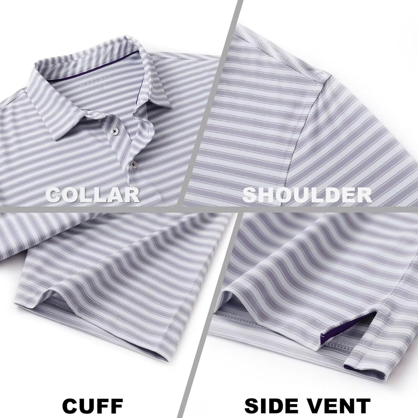 M MAELREG Golf Shirts for Men Short Sleeve Dry Fit Casual Striped Performance Moisture Wicking Collared Mens Polo Shirts