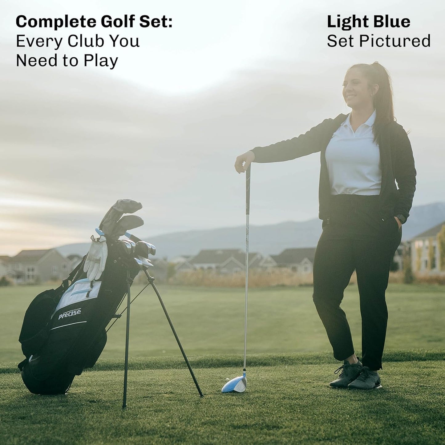 Precise AMG Right-Handed Complete Golf Clubs Set for Petite & Regular Height Women: 460cc Driver, 21° Hybrid, 3 Wood, 6-PW Stainless Irons, Putter, Stand Bag, 3 H/C's | Choose Your Color & Size