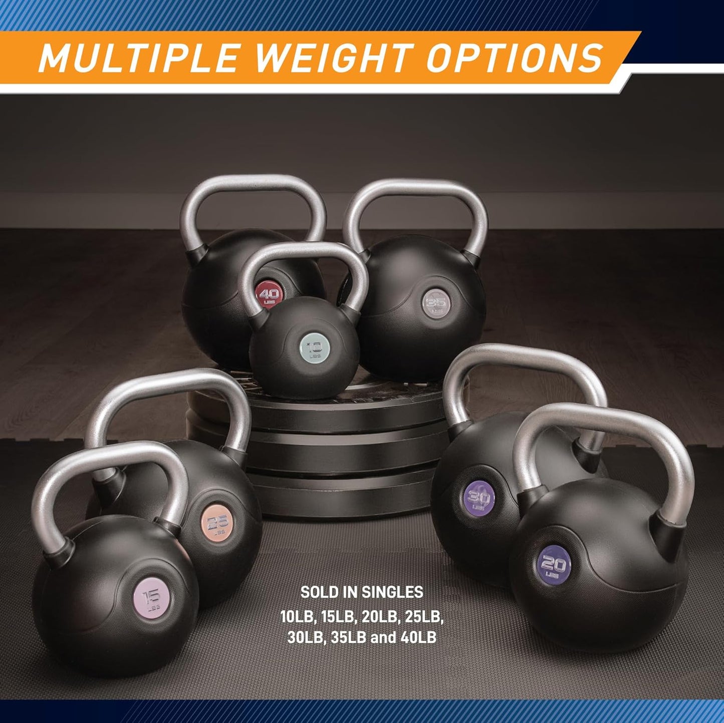 Marcy PU Coated Kettlebell – 10 to 40 LB Single Weights with Textured Steel Handle, Flat Base – Strength Training for Full Body & Home Gym Workouts