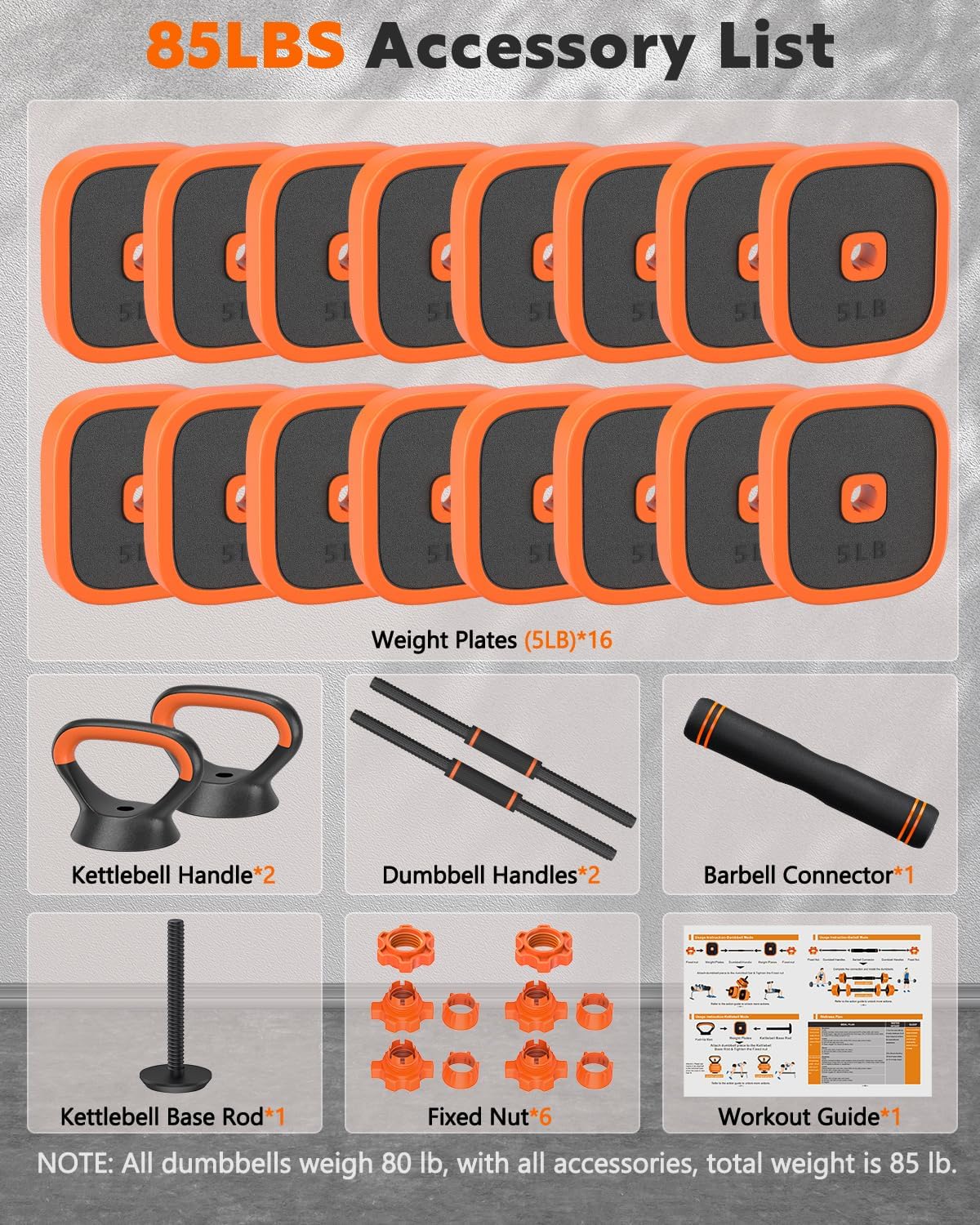 Adjustable Dumbbells Set, 45/65/85 lbs Free Weight Set with Connector, 4 in1 Dumbbells Set for Home Gym Workout