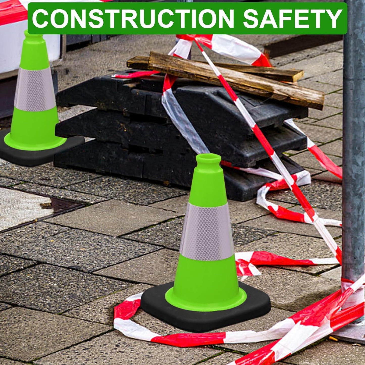 OrangeStar 12" Traffic Cones 6-Pack, Green Safety Cones with Reflective Collar & Heavy Duty Base for Driving Practice, Parking Lots, Roadwork, Construction, Indoor & Outdoor Use
