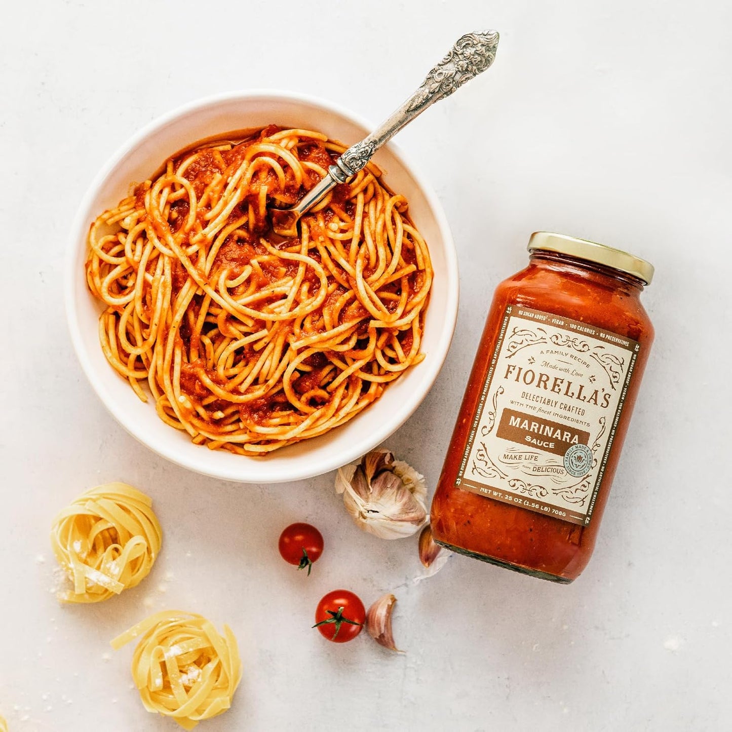 Fiorella's Marinara Pasta Sauce - Tomato Sauce Made with Fresh Ingredients - No Sugar Added, Vegan, Gluten Free, No Preservatives Added, Pasta Sauce, 25 Oz (Pack of 2)