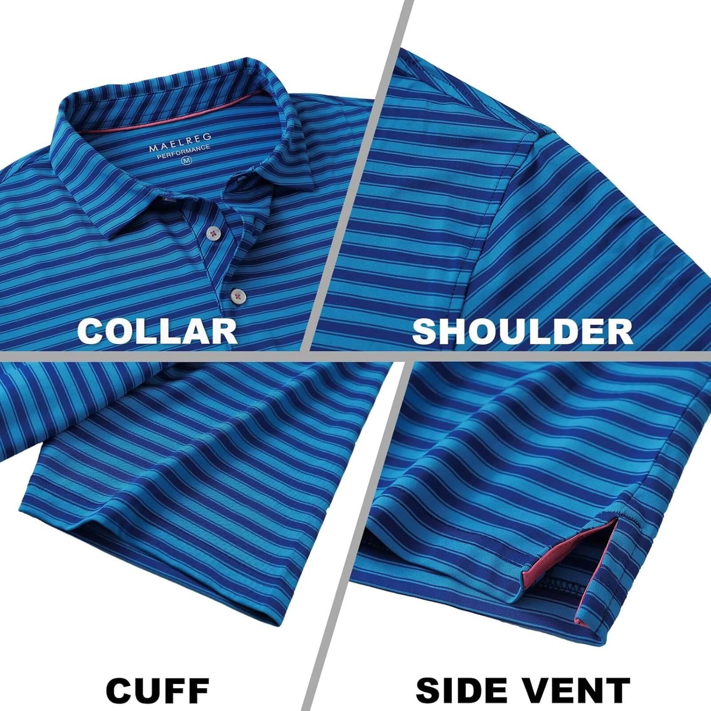 M MAELREG Golf Shirts for Men Short Sleeve Dry Fit Casual Striped Performance Moisture Wicking Collared Mens Polo Shirts