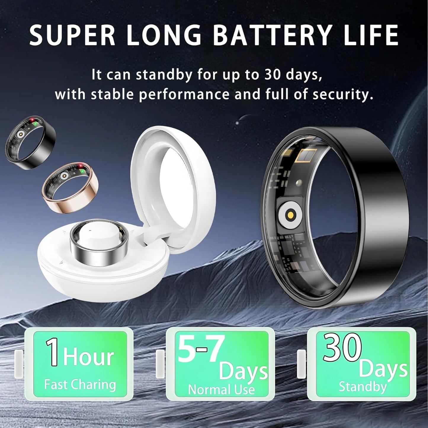 Smart Ring for Women Men, Sleep Tracker Ring, Waterproof Fitness Tracker Health Rings with Heart Rate Monitoring, Blood Oxygen, Stress Distance Calories Steps Tracking, No Subscription Fee(Black, #11)