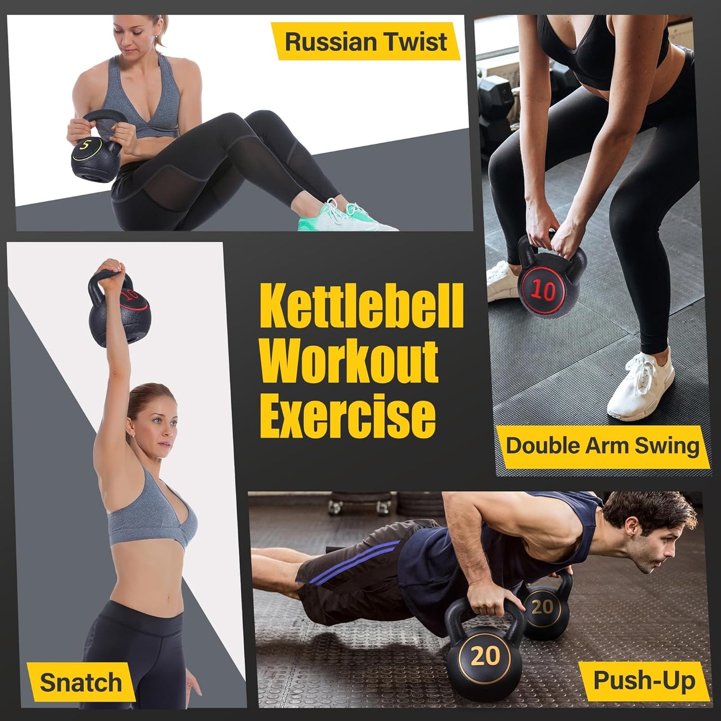 ZENY Kettlebell Sets, 4-Piece Kettlebells 5lb, 10lb, 15lb, 20 lb, Kettle Bell Weights for Dumbbel Weights Exercise, Strength Strainging Kettlebells, Home Gym, Full Body Workout Equipment
