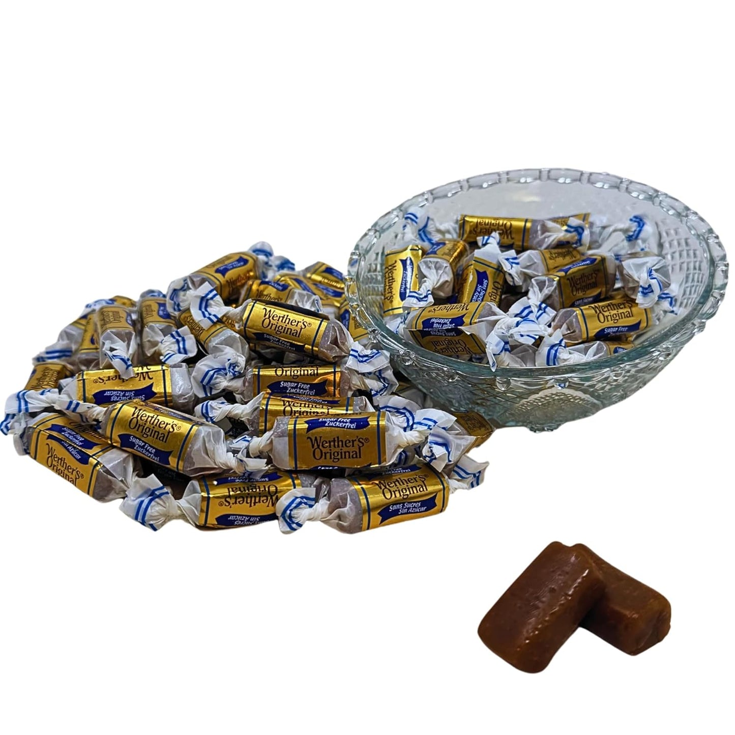 Werther's Original Premium Sugar Free Chewy Caramel Candies 1-Lb Individually Wrapped Low Carb Soft Chews Keto & Diabetic Friendly Holiday Candy (16-Oz)