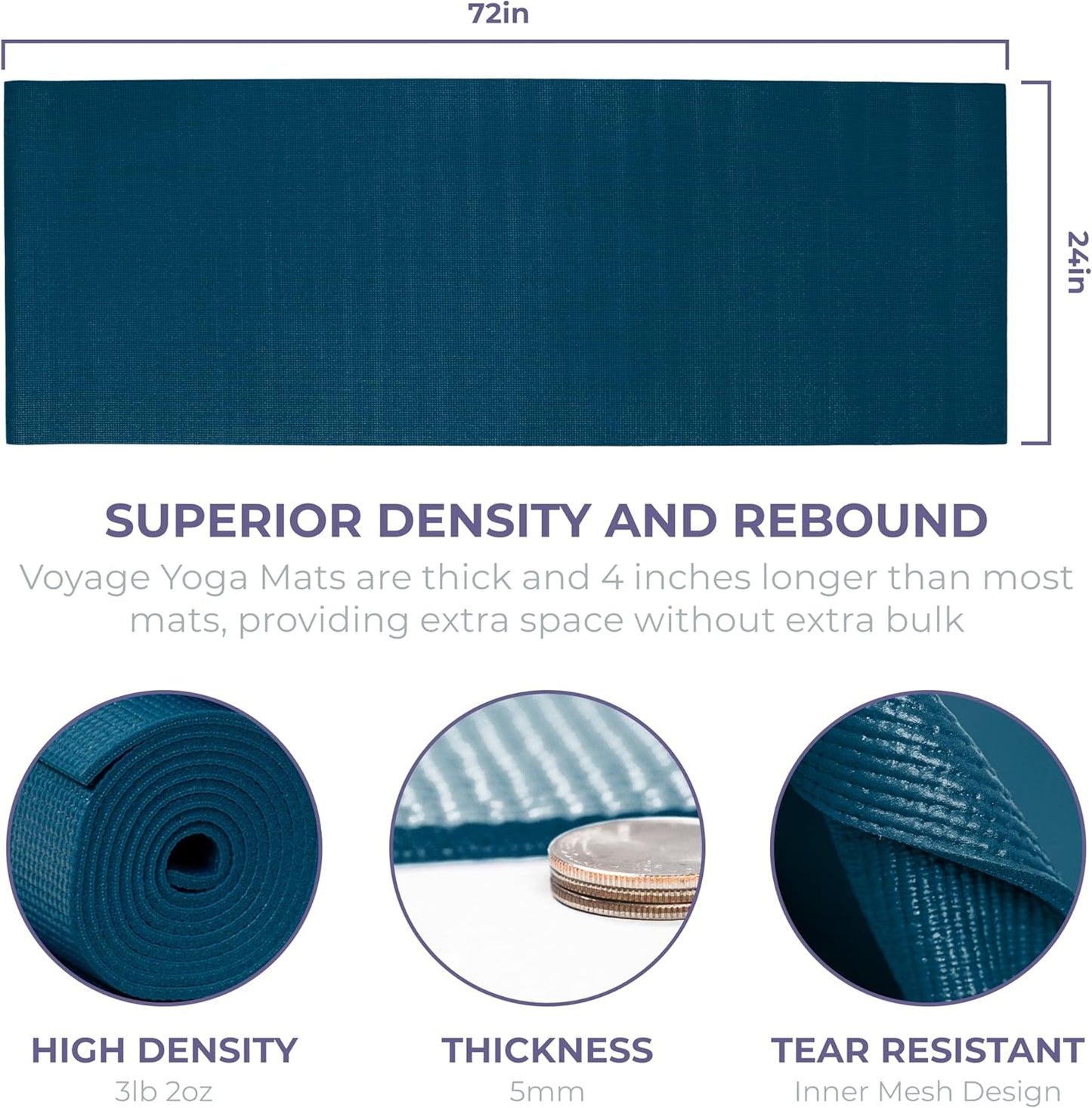 Sunshine Yoga Voyage Yoga Mat, 6 Pack, 72" x 24" Professional Studio and Gym Bulk Yoga Mats, 5mm Thick, Durable, Anti-Tear, Non Slip Fitness and Exercise Mats