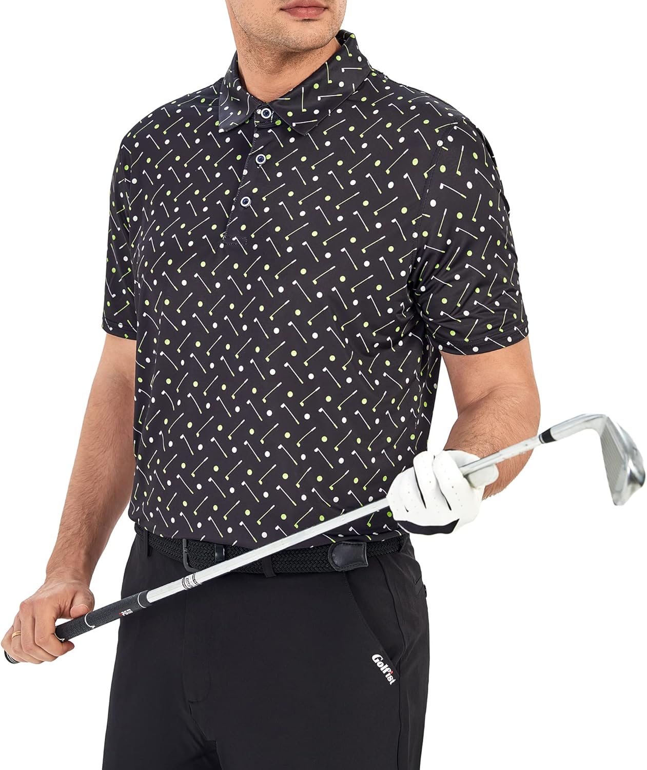 Esabel.C Golf Shirts for Men Dry Fit Performance Short Sleeve Print Moisture Wicking Collared Shirt