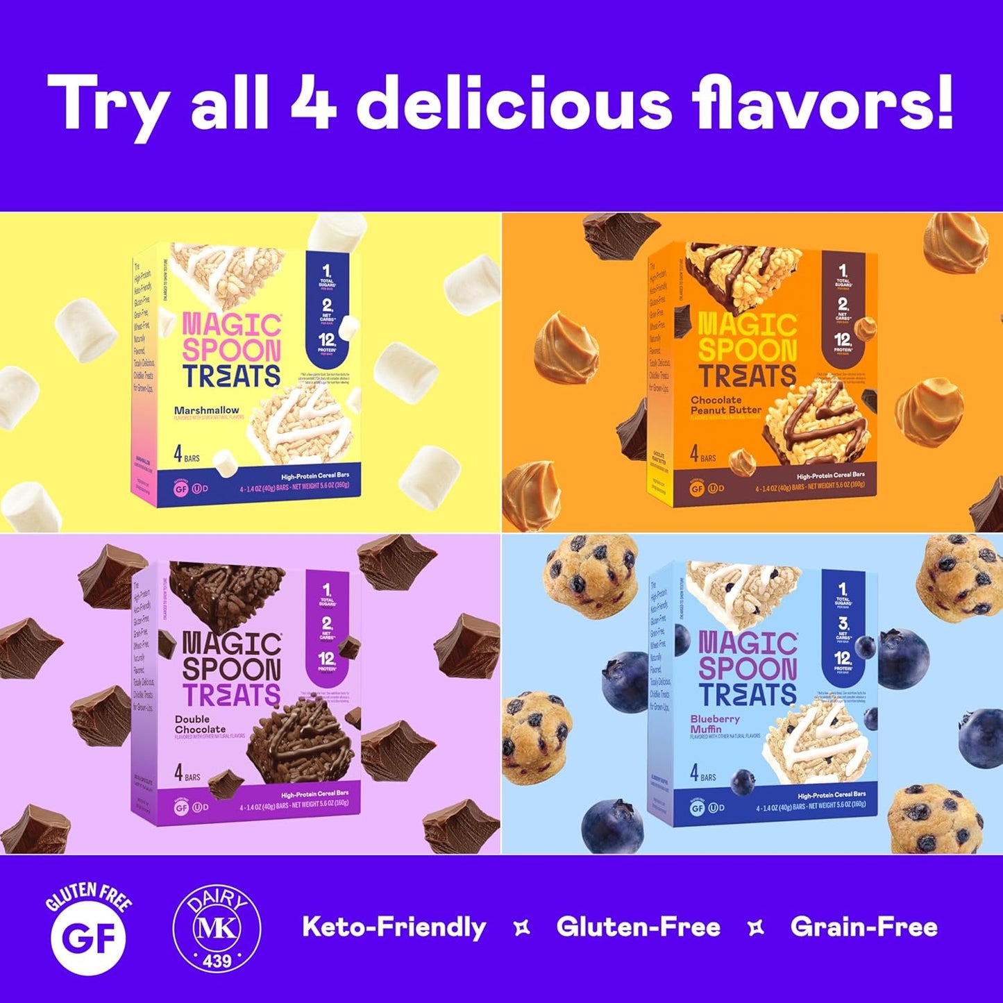 MAGIC SPOON Treats - High Protein, Low Carb, Keto Friendly, 1g of Sugar, Gluten Free, Crispy Treat Protein Bar Cereal Bar, On-The-Go Healthy Snack (Marshmallow, 24 Bars)