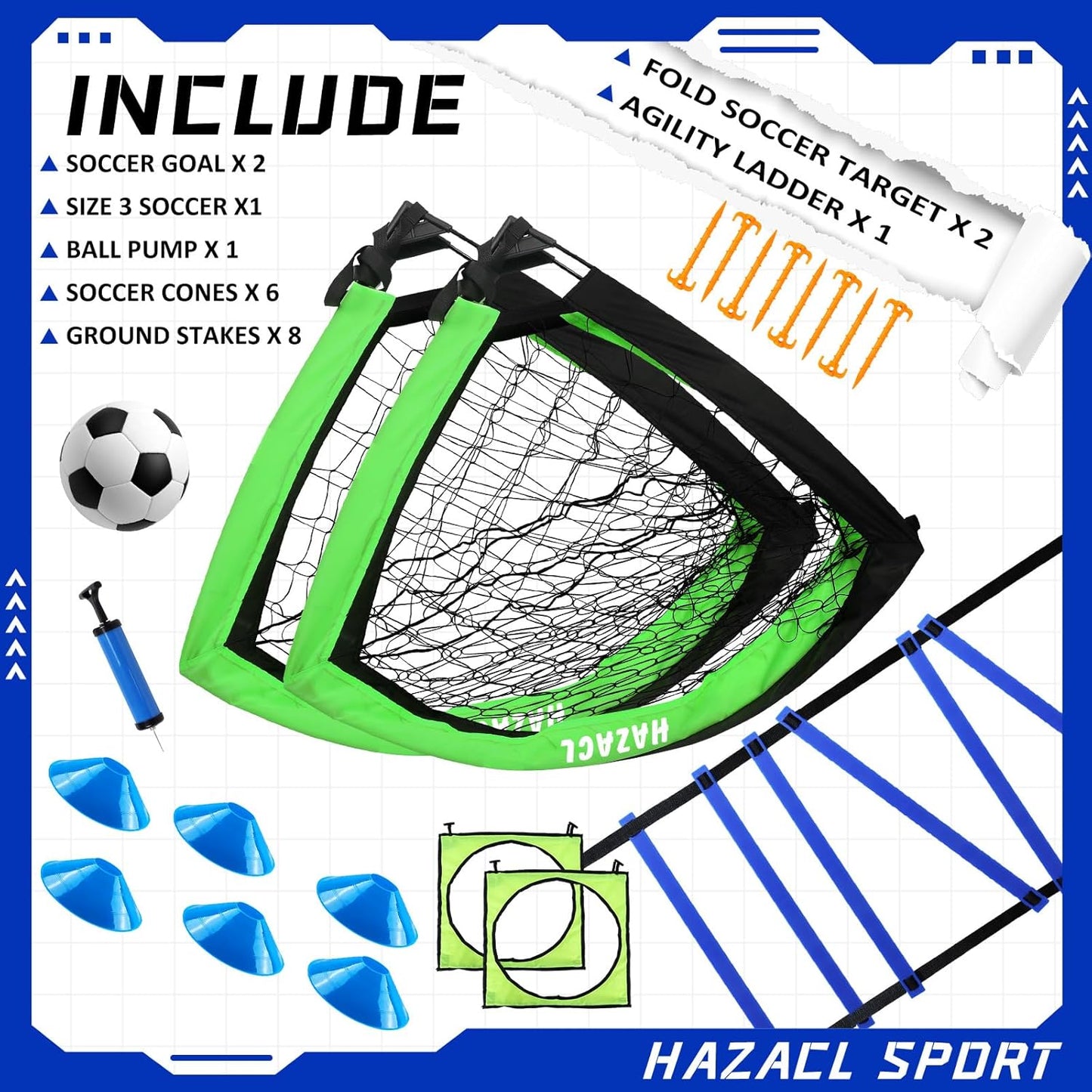 Kids Soccer Goal for Backyard, 6x4 9x5 FT Portable Soccer Nets Pop Up with Ball, Agility Ladder, Cones, Target & Carry Bag for Toddler Youth Outdoor Indoor Training Practice Sports Games Play