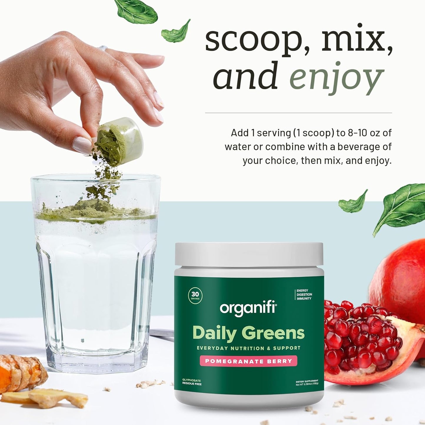 Organifi Daily Greens - Everyday Nutrition and Support - Greens Powder for Energy, Digestion, and Immunity, 30 Servings