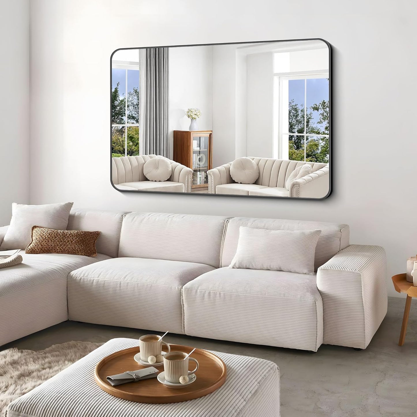 Black Bathroom Mirror,60x40 inch Wall Mirror for Bathroom Wall Mounted,Rectangle Mirror for Bathroom Over Sink,Modern Frame Round Corner for Living Room,Bedroom Entryway,Horizontal/Vertical