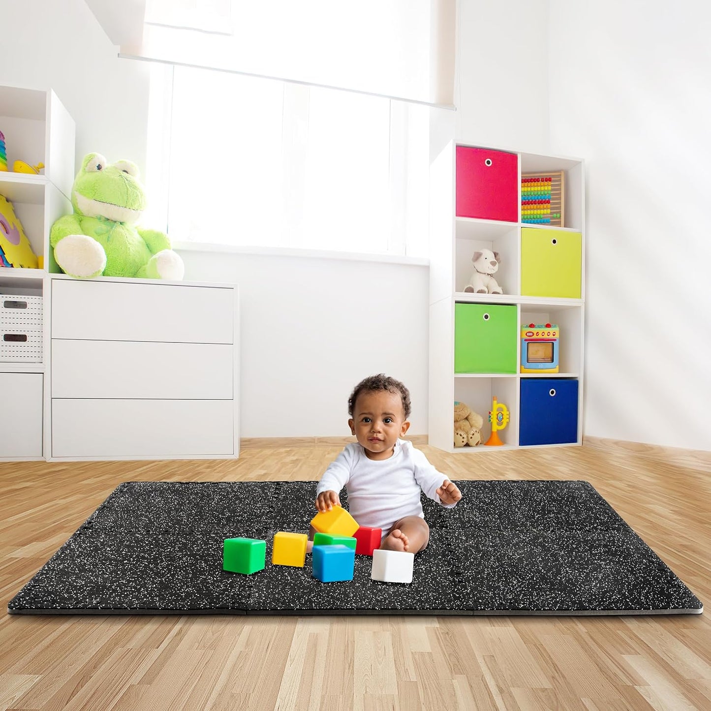 Sivan Fitness 1/2" Thick Rubber Top High-Density EVA Foam Gym Flooring for Home Gym - 48 Sq Ft Exercise Mat Tiles for Workout, Yoga, MMA, Heavy Exercise Equipment Mat - 12 Interlocking Gym Floor Mat