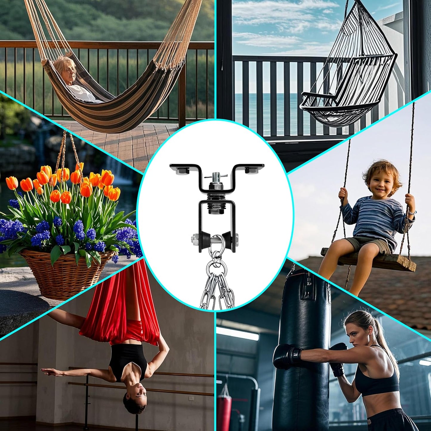 Rotating Punching Bag Hanger with 360degree Swivel Hook Heavy Duty Ceiling Wall Mount for Boxing MMA, Fitness Training Secure Adjustable Steel Bracket Speed Bag Aerial Yoga Swing Gymnastic Rings