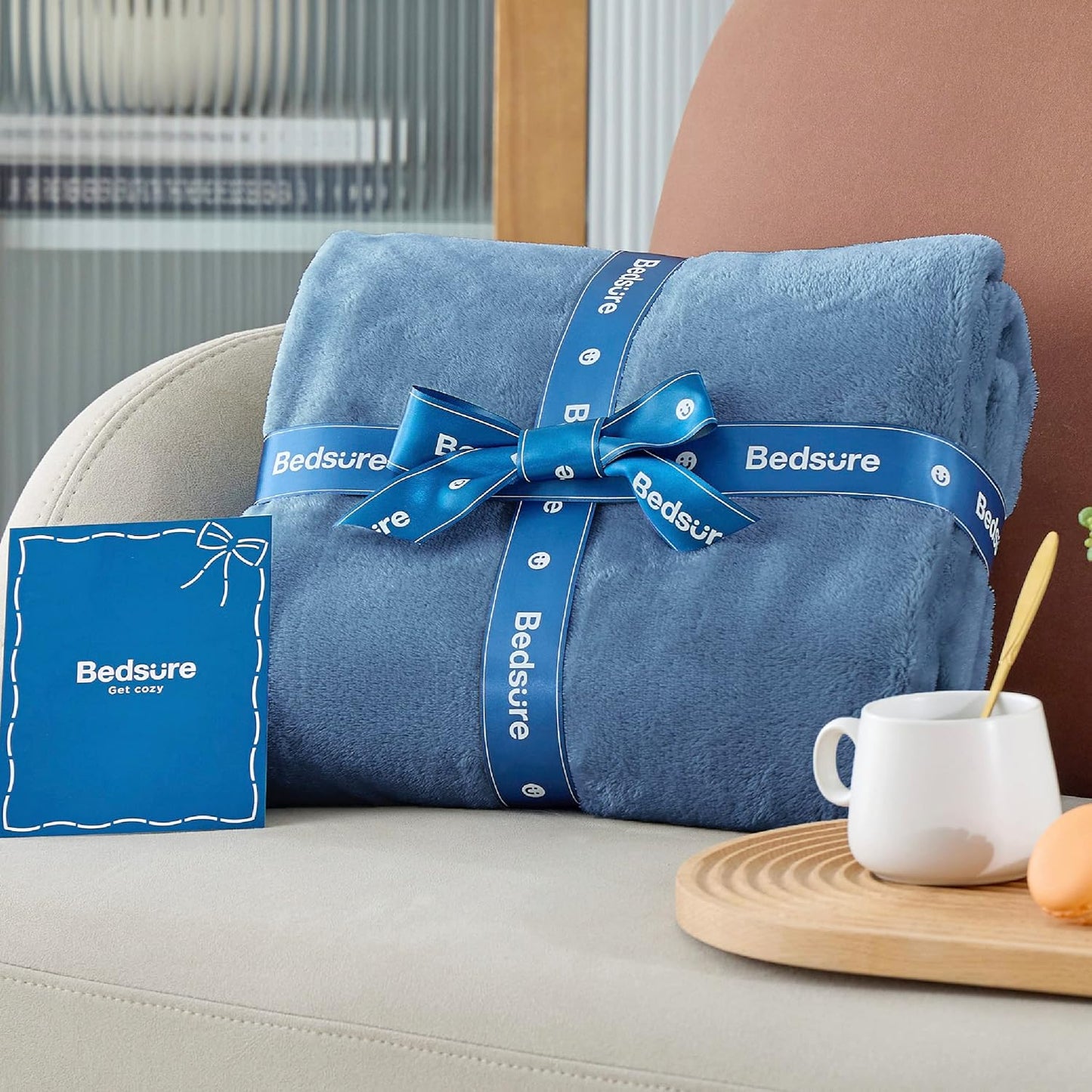 Bedsure Fleece Throw XL Blanket Washed Blue - 300GSM Soft Lightweight Plush Cozy Blankets for Bed, Sofa, Couch, Travel, Camping, 50x70 inches