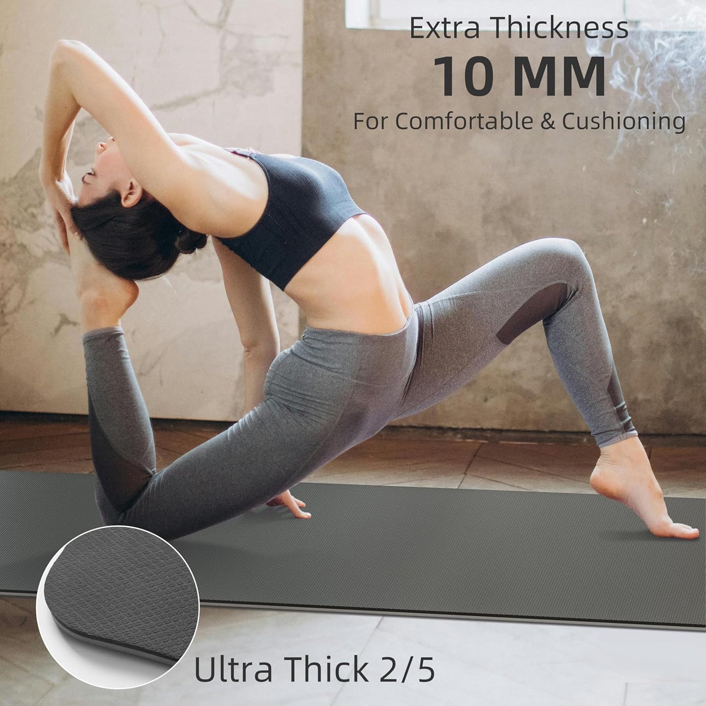 Yoga Mat Non Slip Anti-tear,extra thick-2/5 inch(10MM)High Resiliency Professional POE Yoga Mats for Women Men Kids,72"x24"inch,Workout, Yoga, Pilates and Floor Exercise, with Carrier Strap