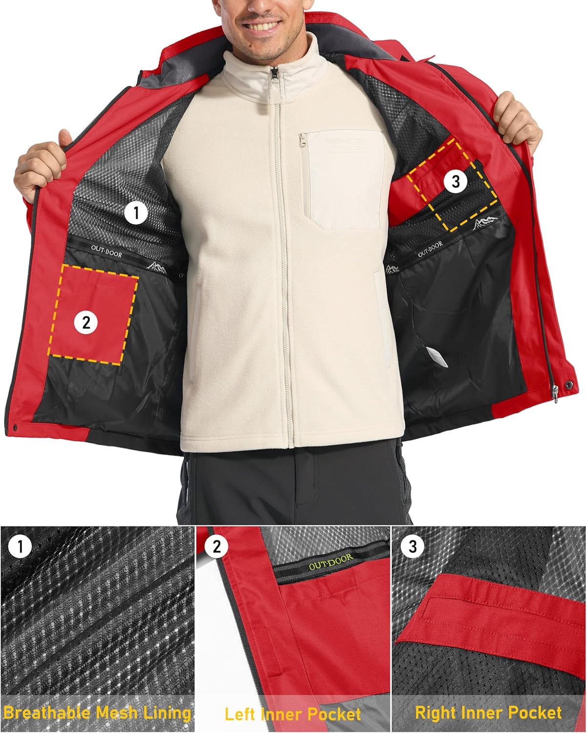 MAGCOMSEN Men's Hooded Windproof Water Resistant Rain Jacket Windbreaker 5 Pockets for Hiking,Fishing,Travel