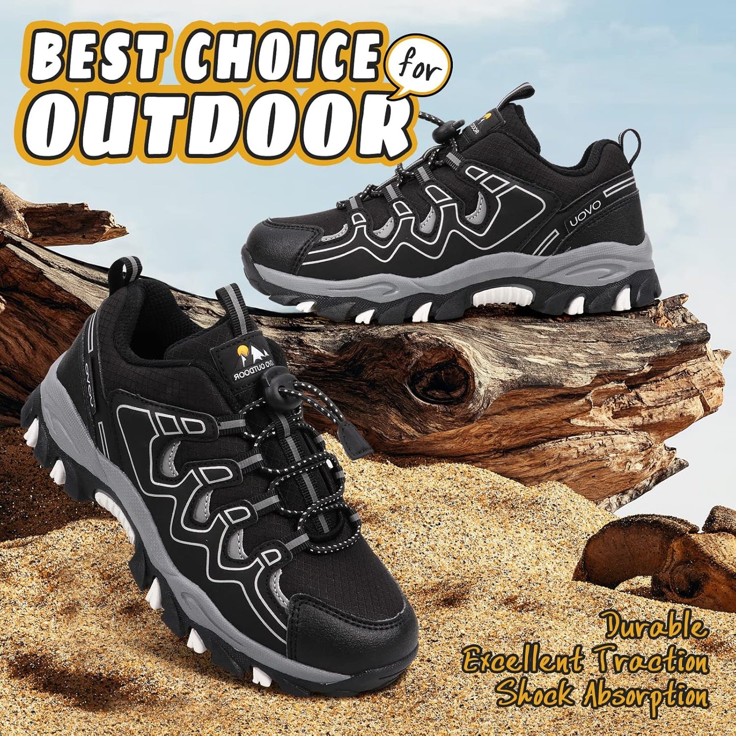 UOVO Boys Girls Kids Sneakers Hiking Running Outdoor Walking Tennis Shoes Waterproof Non Slip Fashion Sneakers(Little/Big Kids