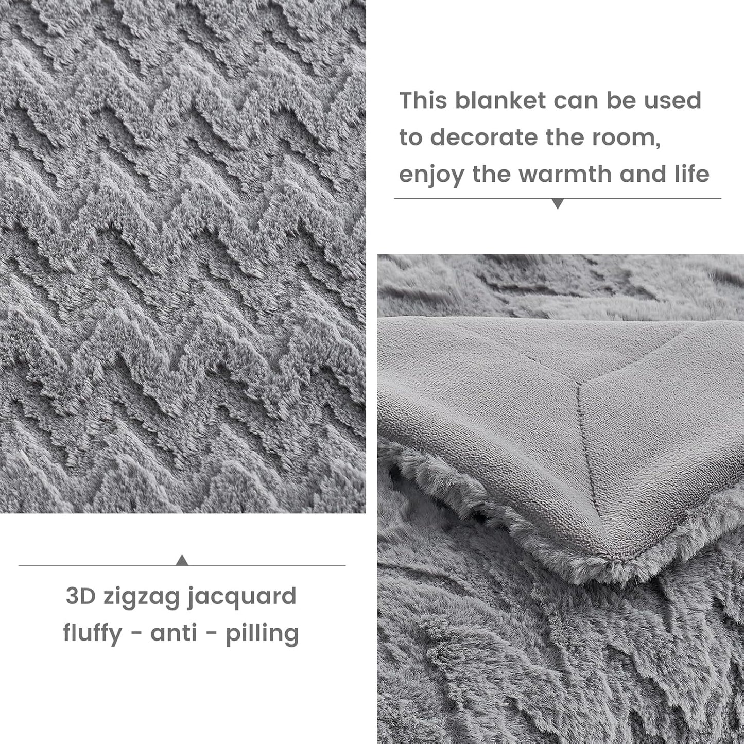 Cozy Bliss Faux Fur Throw Blanket for Couch - Soft Fuzzy Cozy Throw Gift Blankets for Women,Grey Boho Blanket for Sofa Bedroom Living Room.60 * 80 Inches