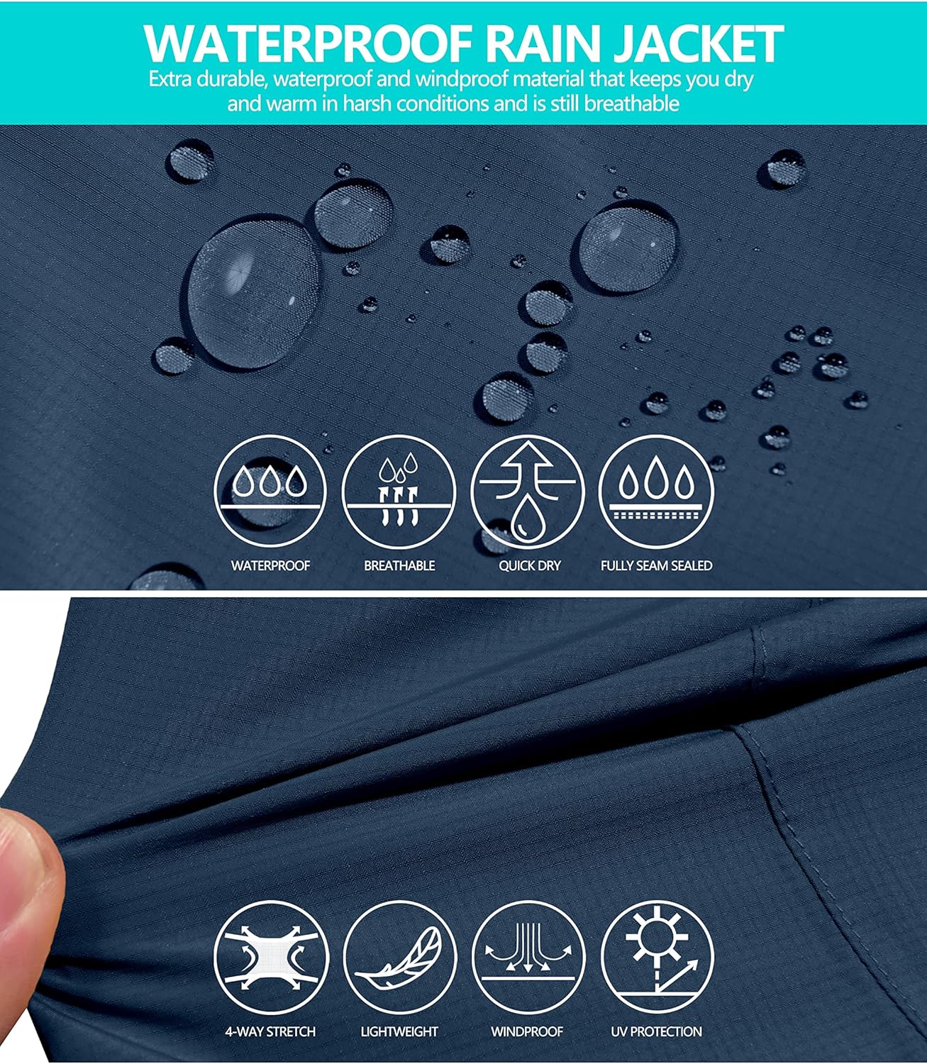 Little Donkey Andy Men's Waterproof Rain Jacket Outdoor Lightweight Hooded Raincoat for Hiking Golf Travel Fishing