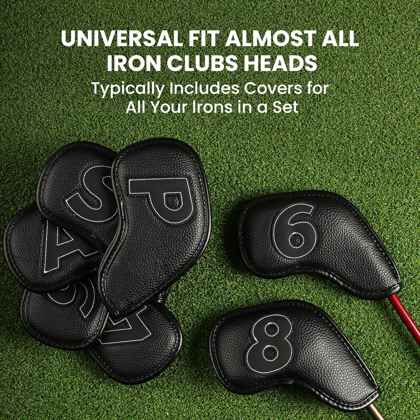 Golf Iron Covers Set Strong Magnetic Closure Value 10 Pack, Double Side Number Synthetic Leather Deluxe Club Headcover, Universal Head Cover Fit Main Irons Clubs for Women Men
