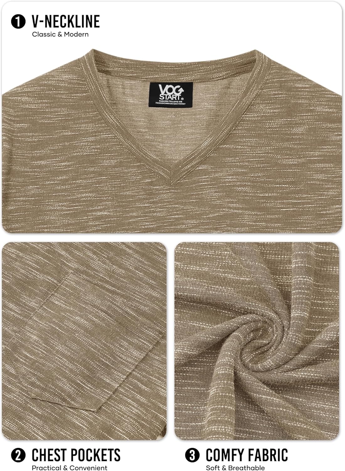 Men's V Neck T Shirts Casual Stylish Fitted Stretch Tee Shirt with Pocket (S-3XL)