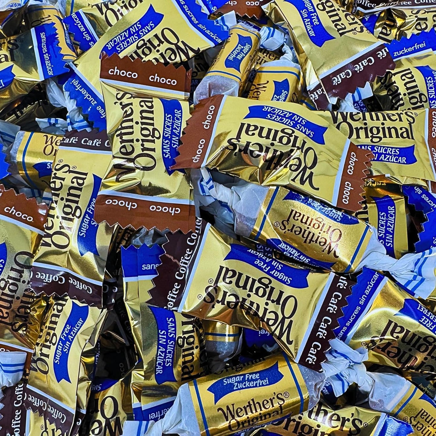 Werther's Original Premium Sugar Free Hard & Soft Chewy 4 Flavors Assortment 1-Lb Creamy Caramel, Rich Chocolate, Smooth Coffee Hard Candies And Soft Caramel Chews, Keto And Diabetic Friendly Individually Wrapped Variety Pack (16oz)